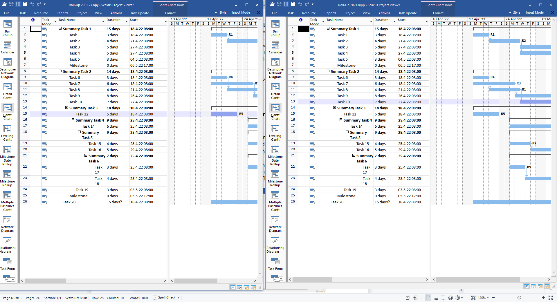 compare mpp files side by side