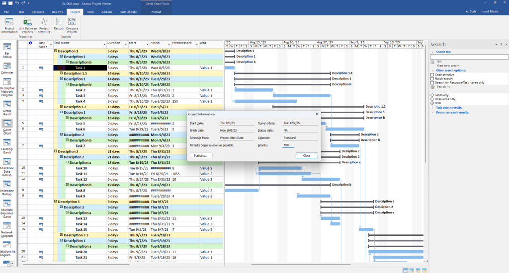 See the applied MS Project Calendar